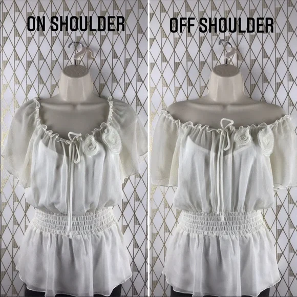 Flutter Sleeve Sheer Chic Cream Blouse Top - Picture 7 of 16